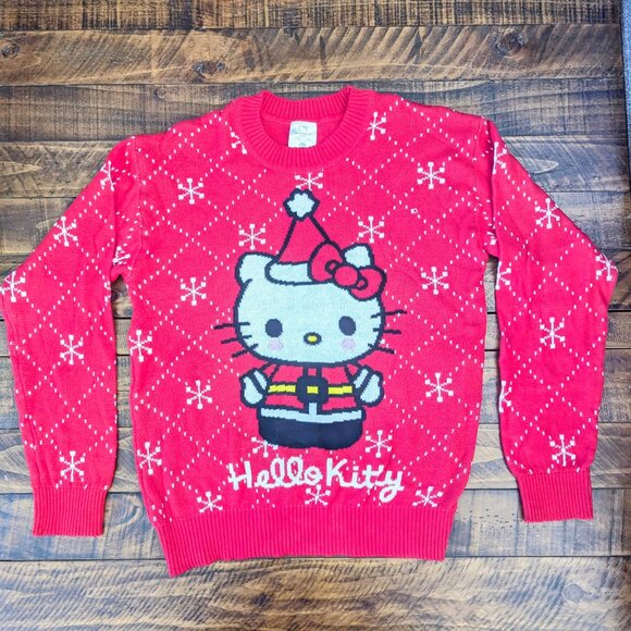Kawaii Sanrio Hello Kitty Red Knit Crew Neck Christmas Sweater Large (12-14) - Picture 1 of 9